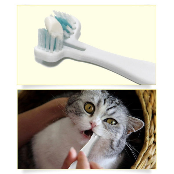 Hot Pet Cat Toothbrush Double Heads Teeth Brushing Multi-angle