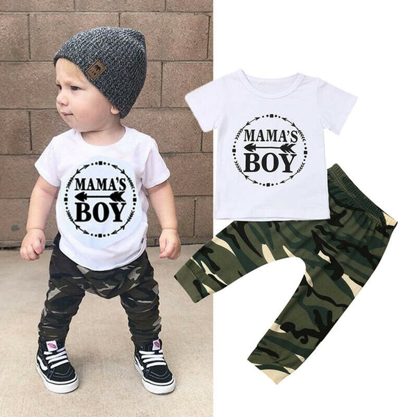 Newborn Baby Boy Clothes Cotton Letters Tops T-Shirt Camouflage Pants Outfits Summer Clothes