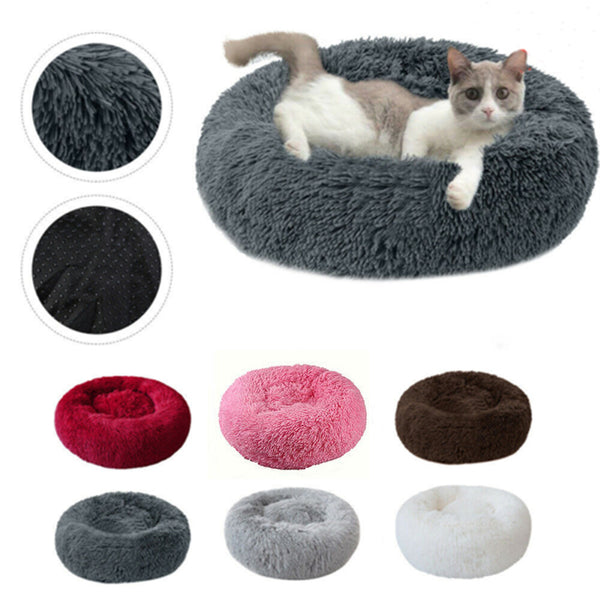 Super Soft Donut Dog Bed Washable Long Plush Dogs Cats Kennel Deep Sleep House